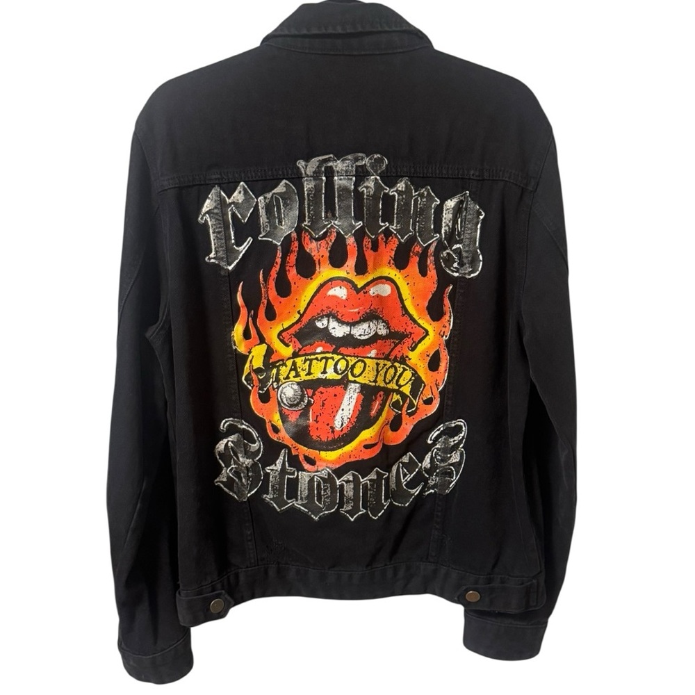 The Rolling Stones Denim Trucker Jacket Black Denim Jean Jacket Large Tattoo You
